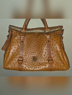 Dooney & Bourke Tan Ostrich-Embossed Leather Satchel With Coin Purse